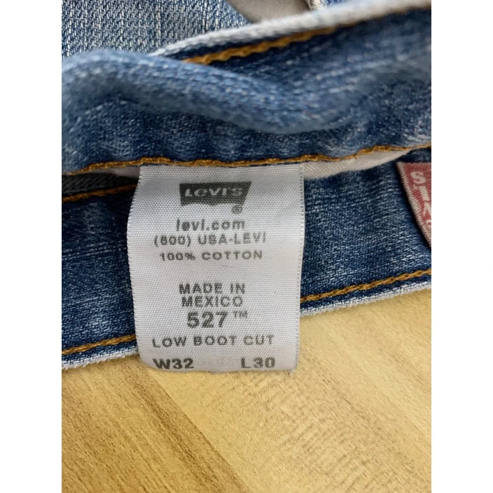 Vintage Levis 527 Jeans Mens 32x30 Blue Low Boot Cut Distressed Fade Y2K Denim
